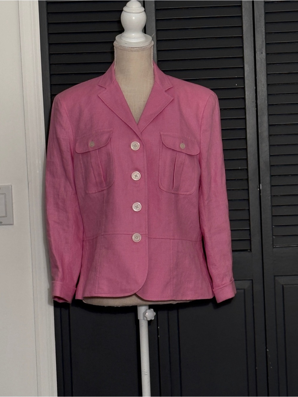 Chaps Vintage Pink 100% Linen Button Up Blazer Jacket Utility Pocket Classic XL - Picture 2 of 8